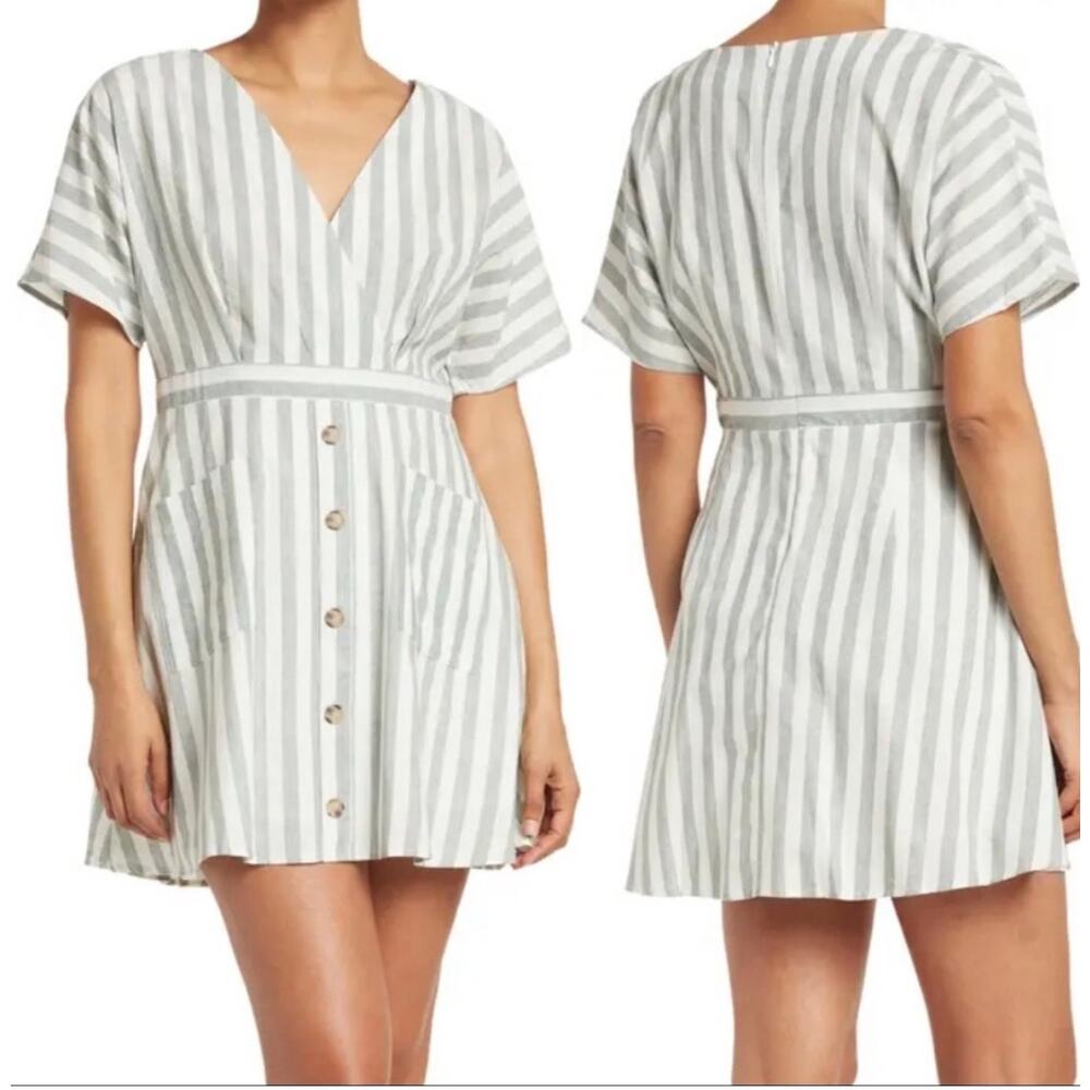 LUMIERE Stripe Print Button Down Dress sz L NWT